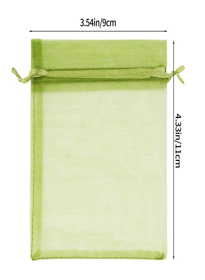 Bskifnn 100pcs Organza Bags - Satin Drawstring Pouch for Mother's Day, Valentine's Day, Halloween, Wedding, Party Favors & Jewelry - 3.54''x4.33'' (9x11cm), Olive Green - Image 2